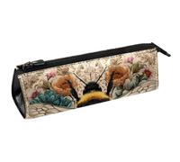 VAPOKF Honey Bee Federmäppchen mit Vintage-Blumen, Schreibwaren-Tasche, Kosmetiktasche, kompakte Reißverschlusstasche