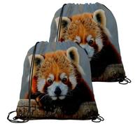 VAPOKF Turnbeutel mit Kordelzug, Turnbeutel aus Polyethylen, große Schnur, Schwimmtrainer-Tasche, personalisierbar, für Schule, Fitnessstudio, Sport, Reisen, roter Panda liegt auf Baumstamm, 2 Stück,