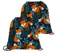 VAPOKF Turnbeutel mit Kordelzug, Turnbeutel aus Polyethylen, große Schnur, Schwimmtrainer-Tasche, personalisierbar, für Schule, Fitnessstudio, Sport, Reisen, Winterwald, Schal, Fuchs, 2 Stück, multi,