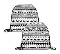 VAPOKF Turnbeutel mit Kordelzug, Turnbeutel aus Polyethylen, personalisierbar, für Schule, Fitnessstudio, Sport, Reisen, Bohemia, Boho, Weiß, Schwarz, 2 Stück, multi, 13.4x13.0in/34x33cm