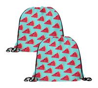 VAPOKF Turnbeutel mit Kordelzug, Turnbeutel aus Polyethylen, personalisierbar, für Schule, Fitnessstudio, Sport, Reisen, Wassermelone, dreieckige Scheiben, türkiser Hintergrund, 2 Stück, multi,