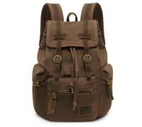 VARLIVOO Vintage Canvas Rucksack Herren mit Klappe 15.6 Zoll Laptop Mehrere Taschen Großer Daypack mit Kordelzug, Anti-Diebstahl Rucksack mit Lederdetails für Alltag, Arbeit, Reise und universität