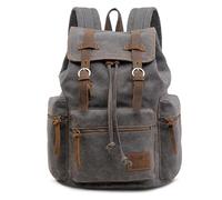 VARLIVOO Vintage Canvas Rucksack Herren mit Klappe 15.6 Zoll Laptop Mehrere Taschen Großer Daypack mit Kordelzug, Anti-Diebstahl Rucksack mit Lederdetails für Alltag, Arbeit, Reise und universität