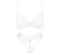 varsmiss Damen BH Set BH Und String Transparent Netz Bügel BH Unterwäsche Lingerie Tanga Dessous Sets (Weiß,85B)