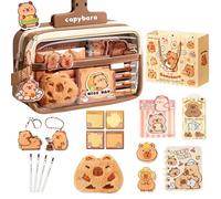Vartegas Capybara Federmäppchen, Kawaii Capybara Mäppchen, Federtasche Mädchen, Capybara Schulsachen Set mit Schlüsselanhänger, Sticker, Gelstiften für Schulanfang & Fans (A)