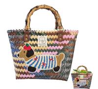 Vartegas Strohtaschen Damen Sommer, 2025 Neu Geflochtene Tasche groß, Rattanimitat Strandtasche Geflochten, Shopper Tasche Damen, Einkaufskorb Geflochten, 41 * 30 * 13cm, für Shopping/Strand (C)
