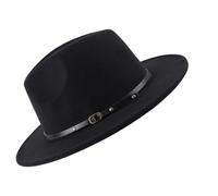 VASANA Fashion Classic Unisex Verstellbarer Fedora Hut Breite Krempe Flache Kirche Derby Cap mit Gürtelschnalle Jazz Hut Filz Panama Hut für Männer und Frauen (Schwarz)