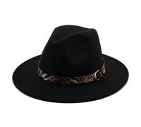 VASANA Fashion Classic Unisex Wollmischung breite Krempe Filz Fedora Hüte Panama Trilby Hut Kappe mit Leopard