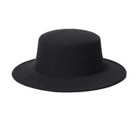 VASANA Schwarze Klassische Fedora Hut Flat Top Breite Rand Jazz Hüte Kirche Derby Cap für Männer und Frauen Kopf Umfang 22-22.8in