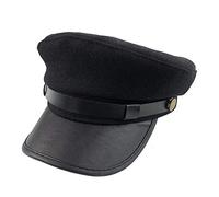 VASANA Schwarzer Chauffeurhut Fahrerhut Retro Militär Hut Baumwolle Leder Kapitän Matrosen Flat Cap Klassische Vintage Newsboy Cap Fischerhut für Damen und Herren, B, M