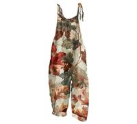 Vasreyy 7Er Jahre Outfit Damen Hosenanzug Elegant Jumpsuit Sommer Schmetterlingsdruck Verstellbare Träger Lang Ärmellos Spaghetti Pailletten Schicker(OrangeS)