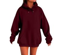 Vasreyy Ab Wann Pullover Für Damen Blau Hoody Winter Langarm Mit Kapuze Einfarbig Kordelzug Y2K Sweatshirt Outdoor Kapuzenpullover(Wine, 5XL)