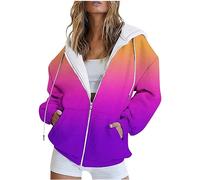 Vasreyy Angebot des Tages Norweger Pullover Damen Damen Sweatjacke Zip Hoodie Y2K Kapuzenjacke Y2K Hoodie Farbverlauf Kordelzug Kapuzenjacke Mit Tasche Hoodie Damen Lang (Lila, S)