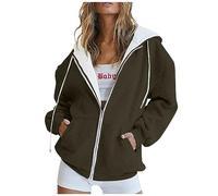 Vasreyy Angebote des Tages Heute Damen Pullover Für Damen Zip Hoodie Damen Pullover Y2K Jacke Oversized Einfarbige Kapuzenjacke Mit Kapuze Reißverschluss Damen Pullover Baumwolle (Army Green, XXL)