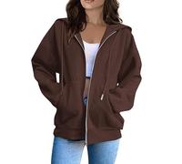 Vasreyy Angebote des Tages Heute Damen Tops Für Damen Pullover Damen Lang Zipper Y2K Kapuzenjacke Kordelzug Einfarbige Gefüttert Jacke Mit Kapuze Pullover Mädchen 140 (Coffee, XXL)