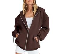 Vasreyy Angebote des Tages Hoodie Damen Oversize Damen Hoodie Langarmshirt Mädchen Sweatjacke Oversized Einfarbige Sweatjacke Mit Kapuze Reißverschluss Pullover Mädchen 146 (Kaffee, M)