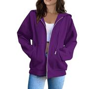 Vasreyy Angebote des Tages Kapuzenpullover Damen Sweatjacke Damen Oversize Hoodie Damen Mantel Zipper Y2K Kapuzenjacke Kordelzug Einfarbige Gefüttert Jacke Mit Kapuze Sexy Tops Damen (Dark Purple, L)
