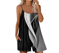 Vasreyy Arbeitshose Damen Latzhose Jumpsuit Elegant Hochzeit Gast Hosenanzug Sportlich Leinen Overall Festlich Culotte Sommer Strampler Arbeitsoverall(XL,Schwarz)