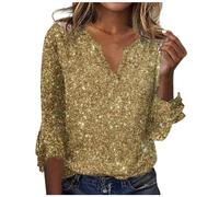 Vasreyy Basic Tops Pullover Damen Elegant Geburtstagsgeschenk für Frauen Mädchen 164 V-Ausschnitt T-Shirt Teenager Kapuzenjacke Hoody (XL, Gold)