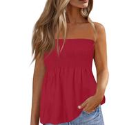 Vasreyy Blazer Damen Elegant Crop Tops Sexy Y2K Schulterfrei Tube-Top Rückenfreies Ärmellos Blusen Trendy Elastische Gesmoktes Tunika Bandeau Top Slim Enge（Rot,L