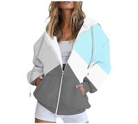 Vasreyy Blitzangebote des Tages Oversize Pullover Damen Bluse Weiß Damen Y2K Kapuzenjacke Mit Tasche Reißverschluss Sweatshirt Mit Kapuze Flauschiger Pullover Damen (Light Blue, M)