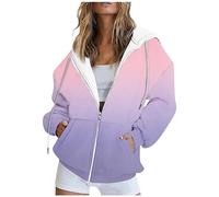 Vasreyy Blitzangebote des Tages Y2K Zip Up Hoodie Damen Sweatshirt Ausgefallene Pullover Damen Pulli Y2K Hoodie Farbverlauf Kordelzug Kapuzenjacke Mit Tasche Sweatshirt Mädchen (Light Purple, L)