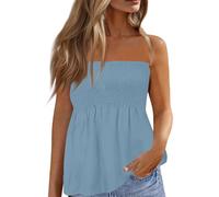 Vasreyy Bluse Damen ElegantWomen'S T-Shirts Blusen Kurzarm Elegant Sexy Y2K Schulterfrei Tube-Top Rückenfreies Ärmellos Trendy Elastische Gesmoktes Tunika Bandeau Top Slim Enge（Blau,XXL