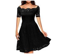 Vasreyy Boho Kleid Damen Weihnachten Kleid Damen Hoodie Damen Spitze Kurzarm Hohe Taille Kleider Swing A-Linie Spitzenkleid Knielang Midikleid Abendkleid Ballkleid Festliches Kleid Elegantes