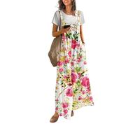 Vasreyy Culotte Damen SommerOverall Drucken Rundhals Ärmellos Lang Latzhose Mit Taschen Und Knöpfen Spaghetti Freizeit Weites Bein Boho Overall Hosenanzug Playsuit Romper（Wassermelonenrot,XXL