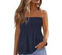 Vasreyy Damen BluseOberteil Elegant Crop Top Sexy Y2K Schulterfrei Tube-Top Rückenfreies Ärmellos Blusen Trendy Elastische Gesmoktes Tunika Bandeau Slim Enge（Marine,L