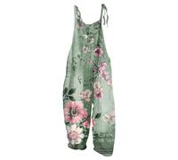 Vasreyy Damen Frauen Jumpsuit Sommer Große Größen Latzhose Leicht Latzhosen Elegant Blumenmuster Ärmellos Elastische Falten Lang Romper Casual Lose Weites Bein Playsuit Mit Taschen Overall
