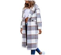 Vasreyy Damen Mantel Winter Warm Button Down Revers Wollmantel mit Taschen Langarm Wolljacke mit Gürtel Elegant Winterjacke Lang Wintermantel Klassische Trenchcoat Einfarbig/Kariertes