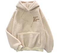 Vasreyy Damen Pullover Elegant Teddy-Fleece Mit Kapuze Kordelzug Plüsch Hoodie Langarm Sweatshirt Oversize(Beige, L)