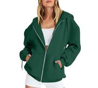 Vasreyy Damen Pullover Winter Hoodie Jacke Bluse Weiß Kapuzenpullover Oversized Einfarbige Sweatjacke Mit Kapuze Reißverschluss Zip(Dark Green, 3XL)