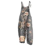 Vasreyy Damen Salopette Sommer Jumpsuit Lang Elegant Festlich Blumenmuster Ärmellos Elastische Falten Casual Lose Weites Bein Playsuit Mit Große Taschen Overall
