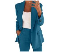 Vasreyy Damenbekleidung Jumpsuit Damen Elegant Für HochzeitEinfarbig Ärmel Überdimensioniert Revers Geschäft Büro Blazer Mit Tasche Lang Tailliert JackeBlazer Blau(Navy, S)