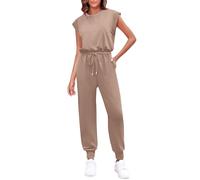 Vasreyy Garten Latzhose Damen Overall Elegant Strampler Mädchen Jumpsuit Schwarz Hippie Musselin Zweiteiler Cami Sporthose Mit Reißverschluss(S,Khaki)