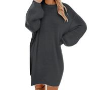 Vasreyy Gutscheine Pulloverkleid Damen Oversize Pullover Longpullover Winter Langarm Warme Sweatkleid Lässig Modische Wollkleid Knielang(Gray, 3XL)