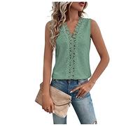 Vasreyy Hemd Jacke Damen Glitzer Oberteile Damen Damen Bluse weiß Einfarbig Spitze Patchwork Cutout Weste Tops Tank Top Sommer Casual Basic Ärmellos V-Ausschnitt Unterhemden Bekleidung (Grün, M)