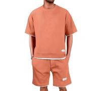 Vasreyy Herren Shorts Und Tshirt Set, Outfit Herren Waffle Jogginganzug Trainingsanzug 2 Teiler Outfit Zweiteiler Fitness Kleidung Kurz Freizeitanzug Shorts Und Tshirt Set Sportanzug (Saffron,XXL)