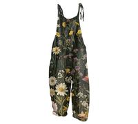 Vasreyy Hosenanzug Damen Festlich Elegant Jeans Overall Anzug Schmetterlingsdruck Verstellbare Träger Lang Ärmellos Spaghetti Jumpsuit 9Er(Dark Green3XL)