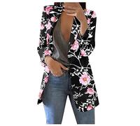 Vasreyy Hosenanzug Damen Festlich üBergangsjacke Karierte Jacke Frauen Blumenmuster Bedruckte Open Front Arbeit BüRo Jacke Mantel Langarm Elegant Business Revers Blazerjacke Strickpullover (Pink, M)