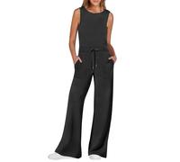 Vasreyy Jumpsuit Damen elegant festlich Hosenanzug 2 teilig Damen-Overalls Enger Ärmellos Flare(L, Black)