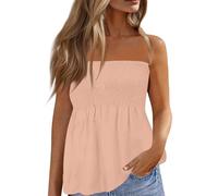 Vasreyy Jumpsuit Damen SommerOberteil Elegant Sommertops Sexy Y2K Schulterfrei Tube-Top Rückenfreies Ärmellos Blusen Trendy Elastische Gesmoktes Tunika Bandeau Top Slim Enge(Beige,XL)