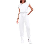 Vasreyy Jumpsuit Damen Strampler Mädchen Sommer Outfits Hosenanzug Sportlich Wickel Schwarzer Overall Haremshosen Für Ärmelloser（M,Weiß
