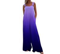 Vasreyy Jumpsuit Elegant Hochzeit Gast Damen Festlich Jeans Weites Bein Hose 3/4 Lang Ärmelloser Overall Sommerlicher Hosenanzug(XXL,Dunkelviolett)