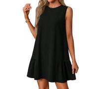 Vasreyy Kleid Mit TaschenSommerkleider Damen Musselin Elegant Rüschen Einfarbig Ärmellos Rundhals Cut-Outs Knopfleiste Hinten Kurz Minikleid Taschen Strandkleid Sommer(Schwarz,S)