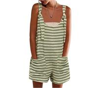 Vasreyy Latzkleid DamenFestival Outfit Damen Jumpsuit Schwarz Gestreiftes U-Ausschnitt Verstellbare Spagettiträger Ärmellos Latzhose Mit Taschen Sommer Freizeit Locker Kurz Overalls（Laufen,XL