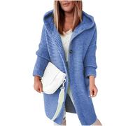 Vasreyy Longstrickjacke Damen Jacke Damen Herbst Strickjacke Frauen Einfarbige DüNne Open Front Cardigan Mit Kapuze Herbst Winter Langarm Leicht Strick Mantel Jacke Winter Lang (Blau, XL)