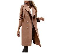 Vasreyy Mantel Damen Winter Elegant Zweireihiger Einfarbig Revers mit Taschen Warm Langarm Winterjacke Dicke Wollmantel Lang Wintermantel Freizeit Trenchcoat Klassische Windbreaker Jacke